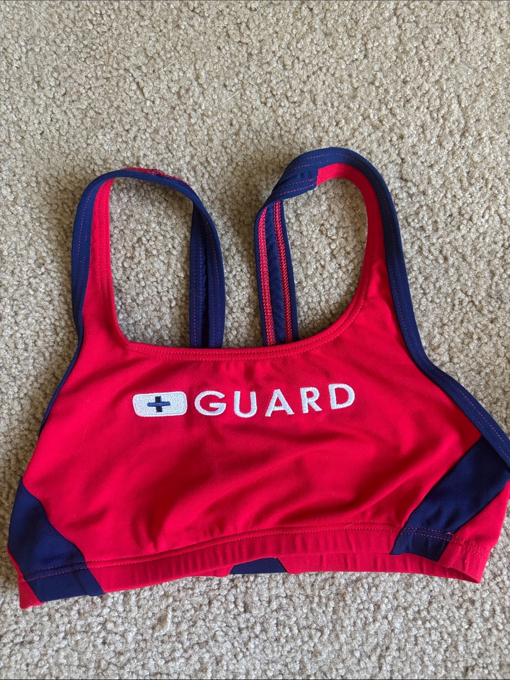 Lifeguard Swim Top Red & Navy Racerback Bikini Top Size S